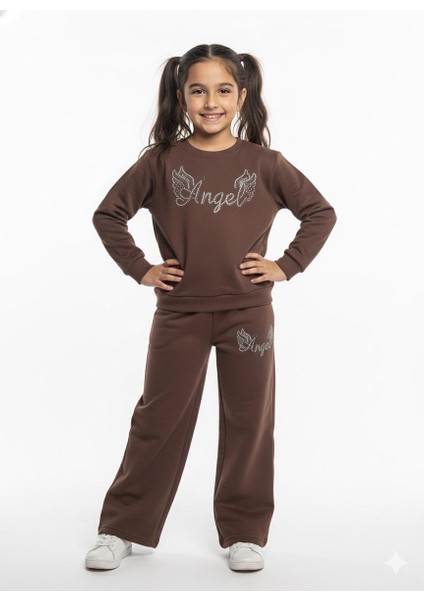 Angel Yazılı Kız Çocuk Bol Paça Alt Üst Takım