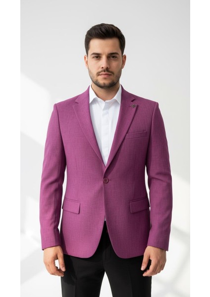 Mor Erkek Slim Fit Tek Düğmeli Blazer Ceket – Astarli, Şık ve Modern Kesim