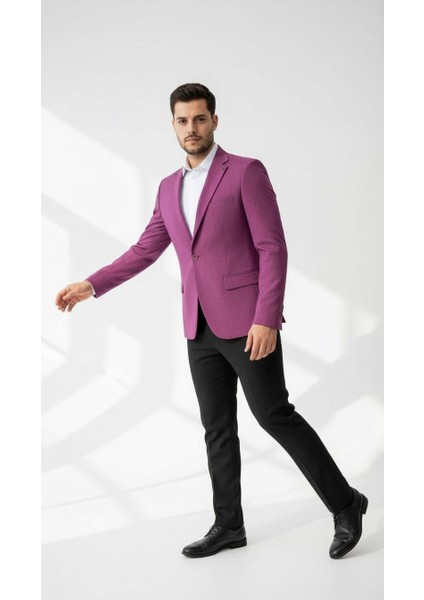 Mor Erkek Slim Fit Tek Düğmeli Blazer Ceket – Astarli, Şık ve Modern Kesim fırsatları