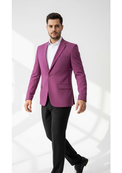 Mor Erkek Slim Fit Tek Düğmeli Blazer Ceket – Astarli, Şık ve Modern Kesim indirimleri