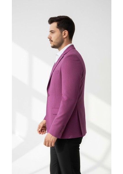 Mor Erkek Slim Fit Tek Düğmeli Blazer Ceket – Astarli, Şık ve Modern Kesim