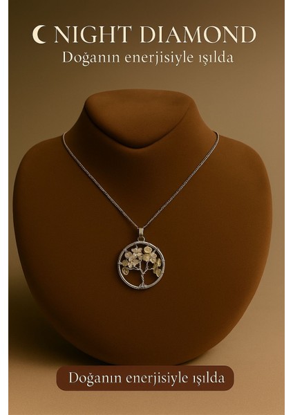 Kadın Kolye Sitrin Doğal Taş Zincirli Kolye