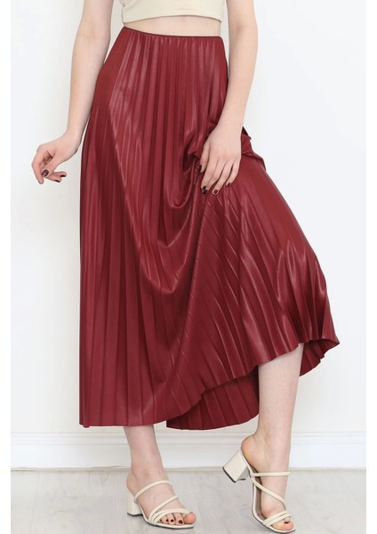 Zarif ve Modern Pileli Parlak Krep Gizli Lastikli Bordo Etek ( Lisinya ) fiyatları