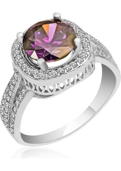 Hk Gümüş Kadın Yüzük Mor Yuvarlak |Gümüş Takı Hediyelik Ürünler