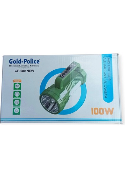 Gold Police GP-680 Şarjlı El Feneri Projektör 100 Watt - Lisinya