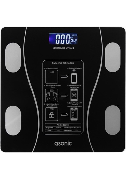 Asonic BS260 Siyah 260X260 mm Dijital Bluetooth Baskül (2*aaa Pil Hediyeli) fiyatları