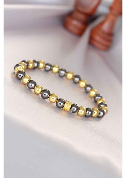 Hematit Füme Gold Renk Doğal Taş Erkek Bileklik - Lisinya