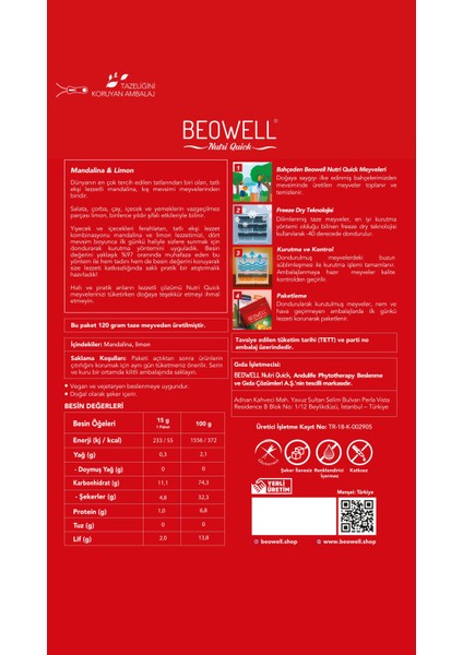 Nutri Quick – Freeze Dried Dondurularak Kurutulmuş Mandalina & Limon