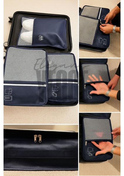 3'lü Ön Cepli Valiz Düzenleyici Bavul Içi Organizer Set Seyehat Hurcu-Kaliteli Bavul Içi Düzenleyici