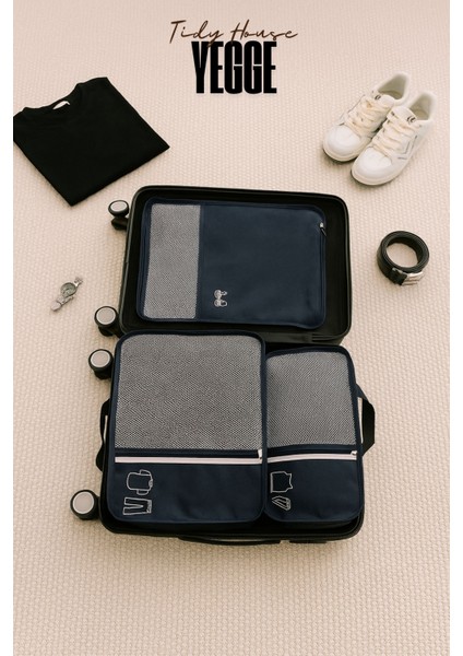 3'lü Ön Cepli Valiz Düzenleyici Bavul Içi Organizer Set Seyehat Hurcu-Kaliteli Bavul Içi Düzenleyici