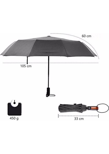 Tam Otomatik Rüzgarda Kırılmayan, 10 Telli Şemsiye fırsatları