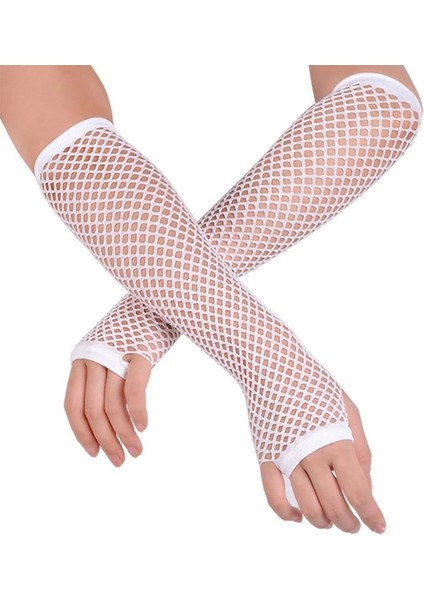 Uzun File Örgü Eldiven Beyaz Renk - Lisinya