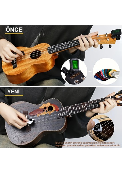 2’si 1 Arada Gitar Penası & Pitch Kalibratörü | Dijital Akort Cihazı | Gitar, Bas, Klasik Gitar, Ukulele Uyumlu | LED Göstergeli