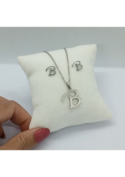 Çelik Silver B Harfi Kolye Küpe Seti fiyatları