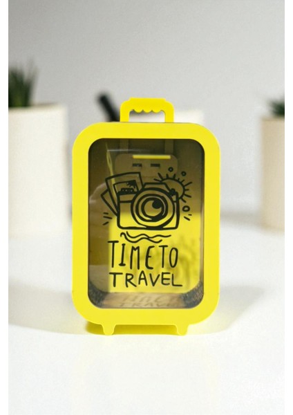 Parabox - 20.000TL Kumbara - Ahşap Para Biriktirme Hedef Kutusu - Time To Travel - Sarı Kumbara