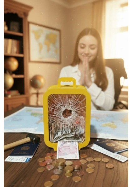 Parabox - 20.000TL Kumbara - Ahşap Para Biriktirme Hedef Kutusu - Time To Travel - Sarı Kumbara modelleri