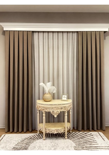 Keten Sütlü Kahve Rengi 1/2,5 Normal Pile Kalın Tek Kanat Fon Perde modelleri