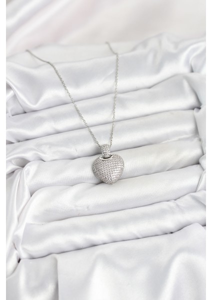 316L Çelik Zincir Gümüş Renk Zirkon Taşlı Kalpli Kadın Kolye - Lisinya fiyatları