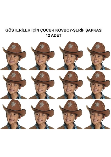 Kovboy Şerif Şapkası Kahve 12 Adet - Kostüm, Parti ve Gösteri Şapkası