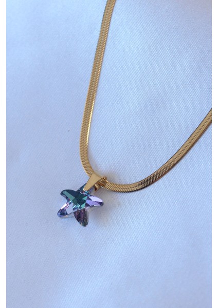 316L Çelik Gold Renk Italyan Zincir Model Kristal Deniz Yıldız Model Kadın Kolye - Lisinya