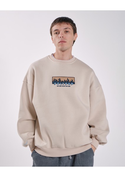 Fire Flame Oversize Fit Cepli Bisiklet Yaka Sweatshirt modelleri