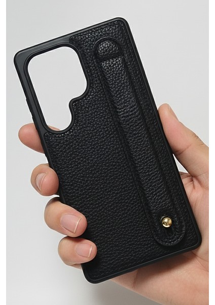 Samsung Galaxy S25 Ultra Tutmaçlı Siyah Yumuşak Deri Kılıf