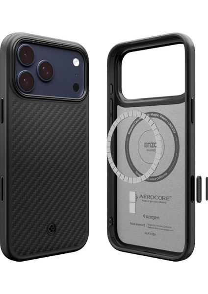 17 Pro Max ile Uyumlu Magsafe Kılıf Enzo Aramid T Kamera Butonu Hava Kanalı Teknolojisi Askeri Sınıf Koruma Magfit Dokulu Yüzey Kapak - ACS09906