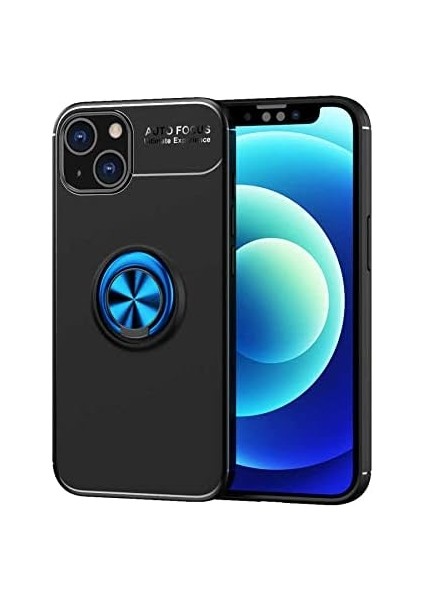 14 ile Uyumlu Novel Tpu Koruma Yüzüklü Stand Olabilen Toz ve Kirden Koruyan Silikon Kılıf 14 ile Uyumlu Kılıf Siyah-Mavi Yüzüklü Kılıf