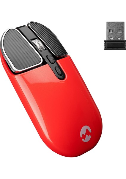 SM-619 1600DPI Süper Sessiz Metalik Kırmızı Şarj Edilebilir Premium Kablosuz Mouse