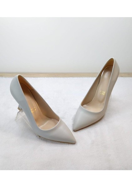 Kadın Stiletto Ayakkabı Taş Rengi 8.5 cm Topuk Boyu