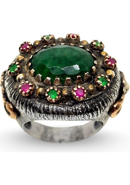 Otantik Oval Zümrüt Taşlı Gümüş Vintage Kadın Yüzük fiyatları