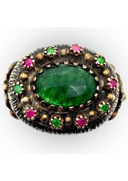 Otantik Oval Zümrüt Taşlı Gümüş Vintage Kadın Yüzük modelleri