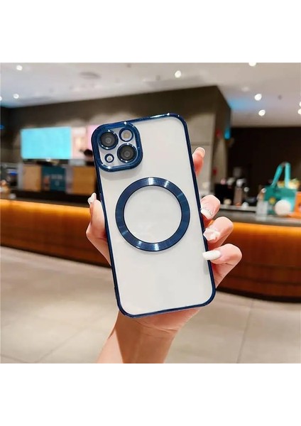 Ggm Aksesuar 11 ile Uyumlu Laser Şeffaf Parlak Arka Yüzey ve Logo Detaylı Kenarları Silikon Yapıya Sahip Lens Koruyuculu Kılıf (Mavi)