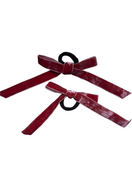 Kadife Kurdele Detaylı Lastikli Saç Tokası – 2’li Set (Kırmızı) fiyatları