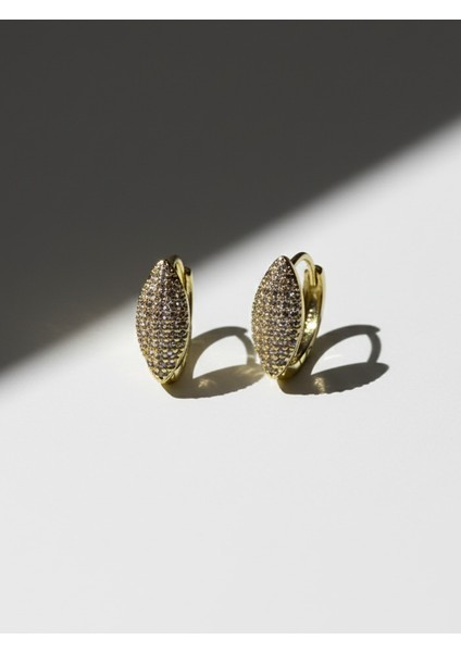 Yoğun Mikro Zirkon Kaplamalı Altın Tonu Mini Oval Halka Küpe fiyatları