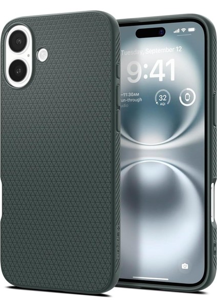 16 Plus ile Uyumlu Ince Kılıf Air Hava Kanalı Teknolojisi Askeri Sınıf Koruma Abyss Green Dokulu Yüzey Kapak - ACS08068