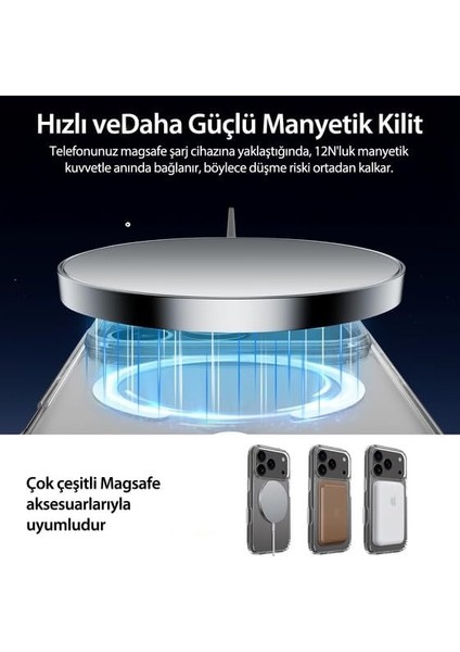 Psr Aksesuar 17 Serisi Şeffaf Kılıf – M-Safe Hybrid Kapak, Manyetik Şarj Uyumlu, Darbeye Dayanıklı Air Space Köşe, Kamera ve Ekran Koruma (17 Pro Max) modelleri