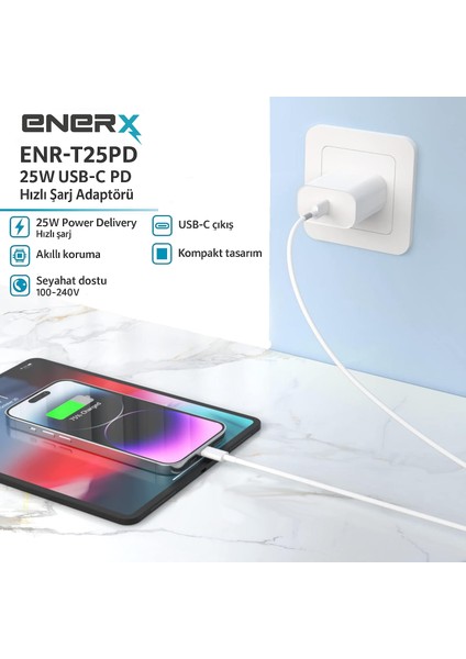Enerx ENR-T25PD 25W Usb-C Pd 3.0 Güç Adaptörü