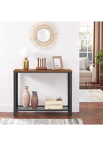 Konsol Masası, 2 Katlı Koridor Masası, Raflı, Dar Masa, Metal Çerçeve, Ayarlanabilir Ayaklar, Koridor, Giriş, Oturma Odası, Endüstriyel Tarz, -Siyah LNT80X modelleri