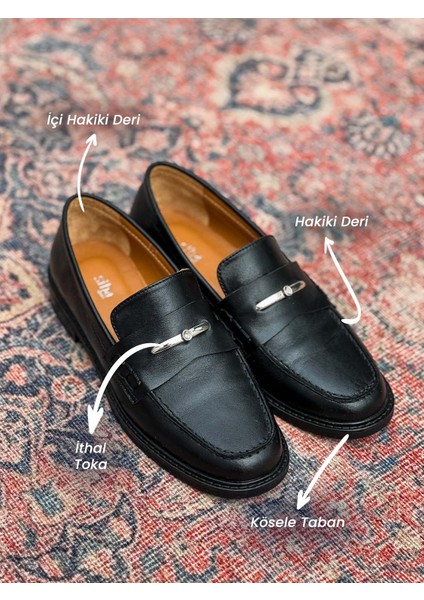 Delos Deri Toka Detaylı Siyah Kadın Loafer