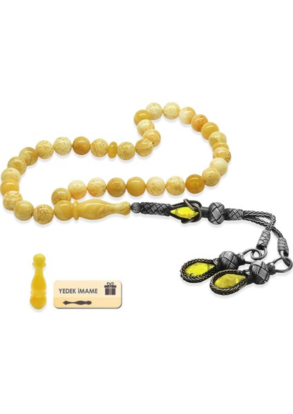 Damla Kehribar Tesbih - 1000 Ayar Gümüş Kazaz Püsküllü - King Seccer - Küre Kesim - Premium Kutulu fiyatları