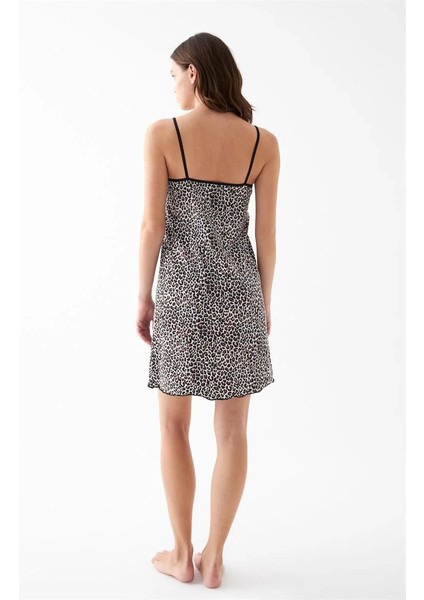 Kadın Kahve Leopar Desenli Dantel Detaylı Ip Askılı Gecelik indirimleri