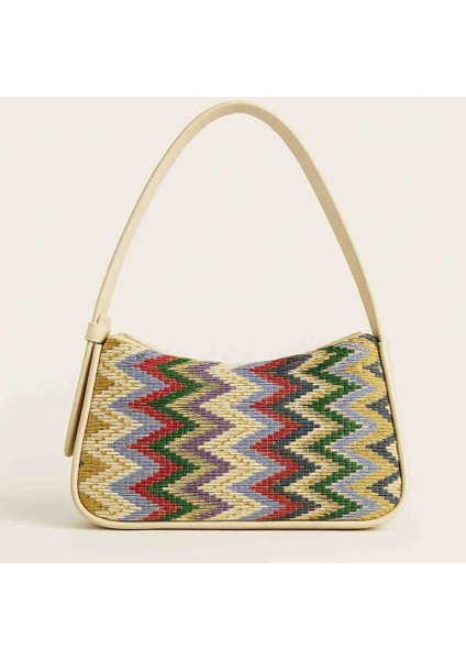 Renkli Zigzag Desenli Hasır Omuz Çantası – Bohem Tarz Kadın Çanta