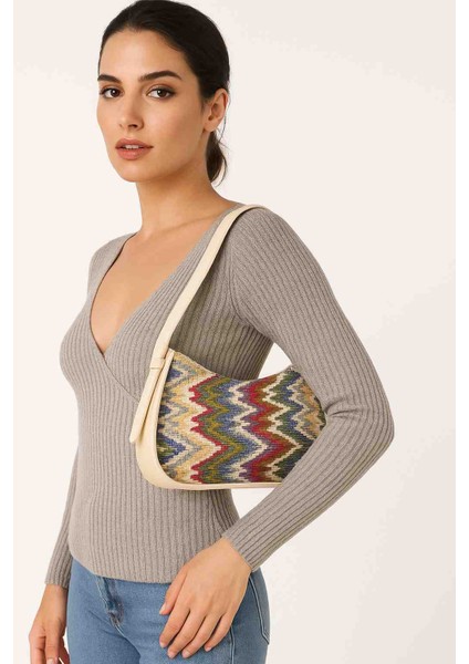 Renkli Zigzag Desenli Hasır Omuz Çantası – Bohem Tarz Kadın Çanta fiyatları