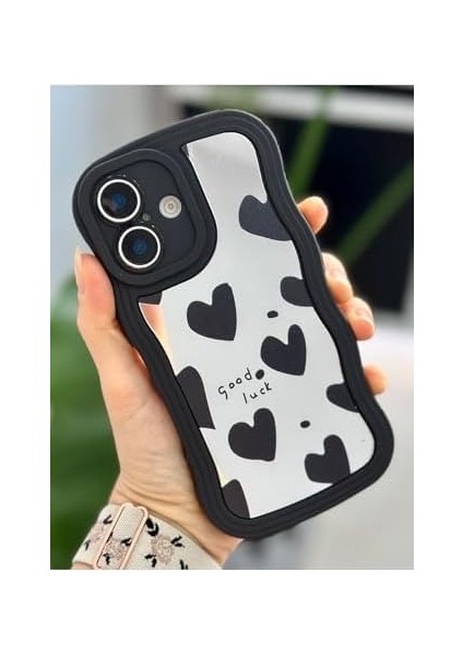 Aksesuar 16 ile Uyumlu Siyah Kalp Tasarımlı Aynalı Silikon Kılıf modelleri