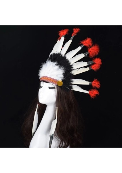 Beyaz Tüylü Siyah Kırmızı Büyük Hintli Kızılderili Başlığı fiyatları