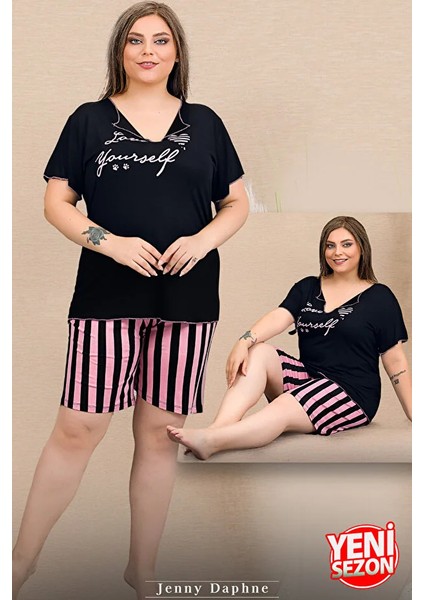 Lady Büyük Beden Çizgili Şortlu Pijama Takımı fiyatları