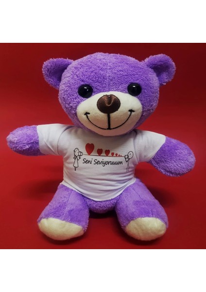 Mor Ayıcık Seni Seviyorum Baskılı Tişörtlü - Lisinya