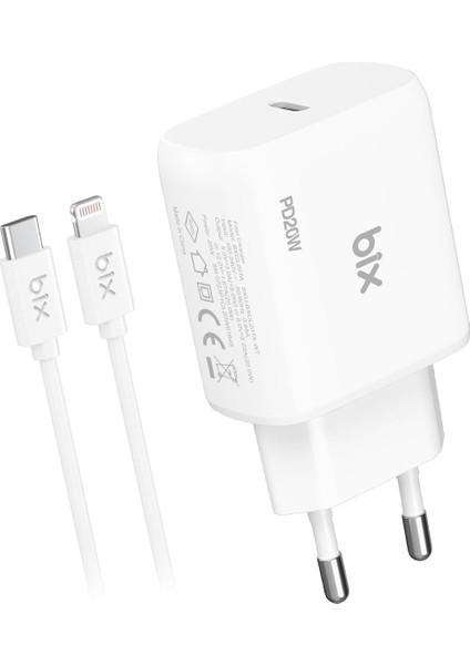 BXCL20TA 20W Pd Süper Hızlı Type-C Şarj Cihazı, Type-C’den Kablosuyla 14/14 Pro/14 Pro Max, 13/12/11/x/xr/xs/serisi, iPad 9, Pro ve Daha Fazlasıyla Uyumlu