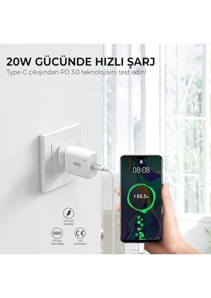 BXCL20TA 20W Pd Süper Hızlı Type-C Şarj Cihazı, Type-C’den Kablosuyla 14/14 Pro/14 Pro Max, 13/12/11/x/xr/xs/serisi, iPad 9, Pro ve Daha Fazlasıyla Uyumlu fiyatları